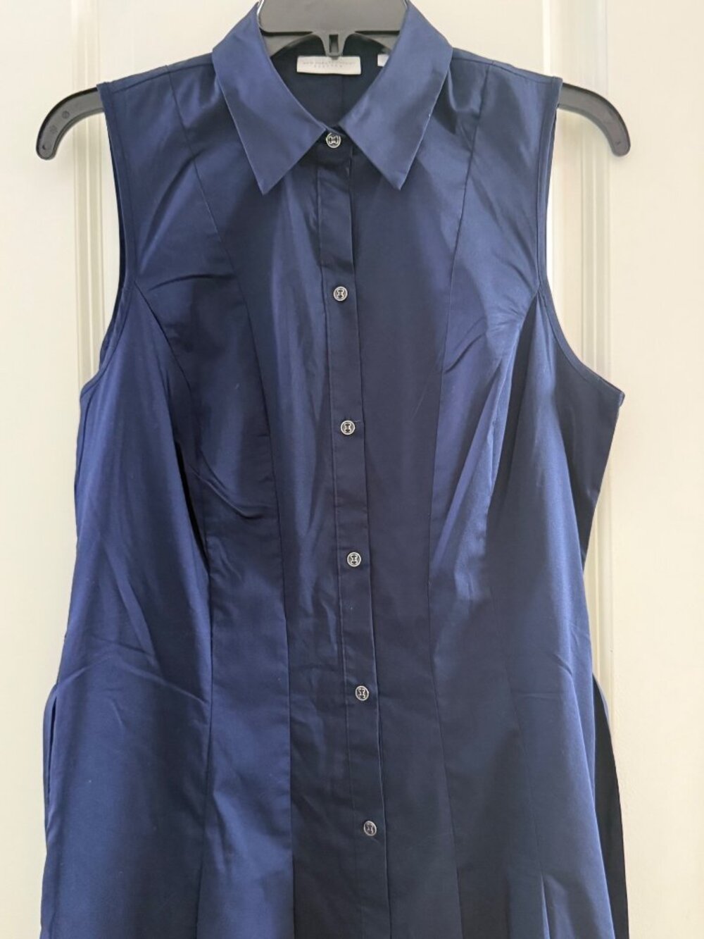 New York & Company Navy Sleeveless Button-Down Shirt Dress M Cotton Blend - Picture 7 of 7